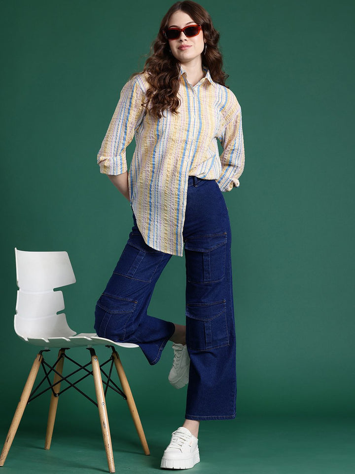 DressBerry Seersucker Striped Casual Shirt