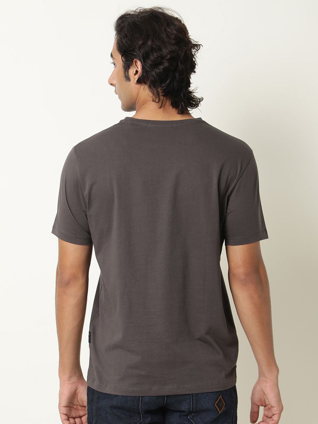 RARE RABBIT Men Grey Printed Pure Cotton Slim Fit T-shirt