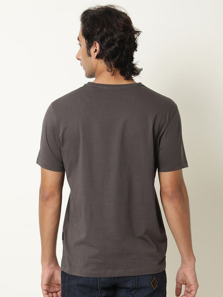 RARE RABBIT Men Grey Printed Pure Cotton Slim Fit T-shirt