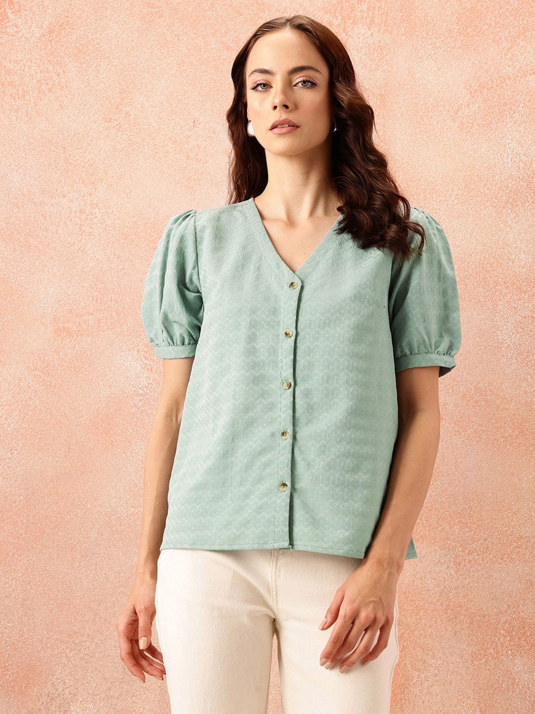 all about you Self-Design Puff Sleeves Top