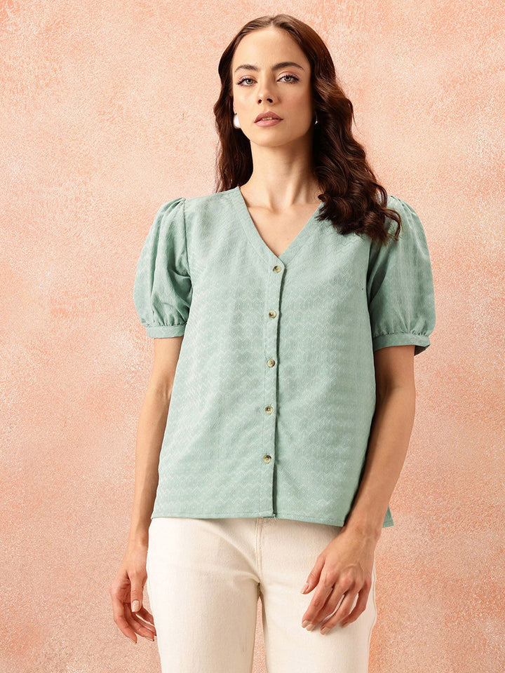 all about you Self-Design Puff Sleeves Top