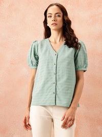 all about you Self-Design Puff Sleeves Top