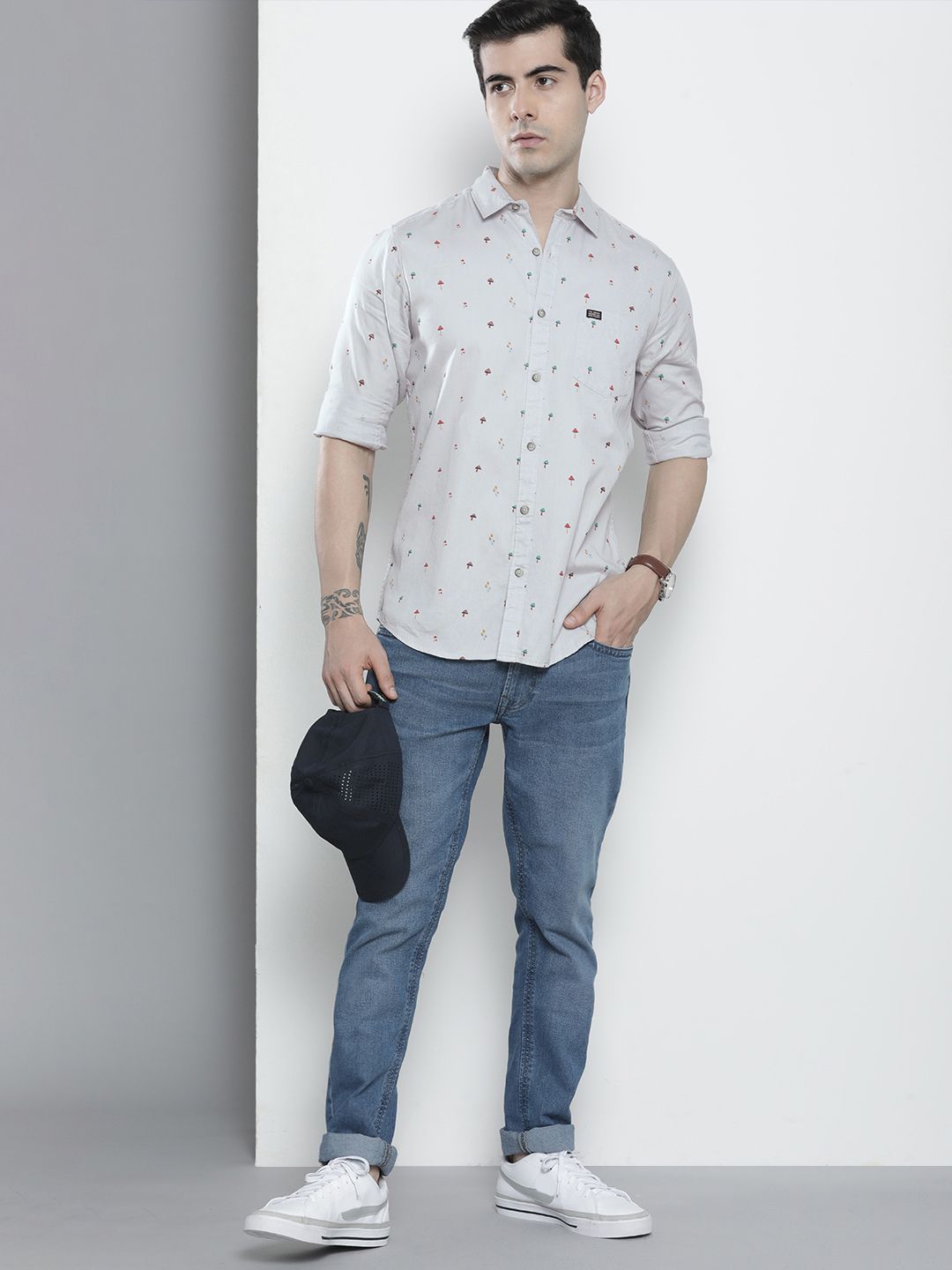The Indian Garage Co Men Grey Conversational Printed Casual Shirt