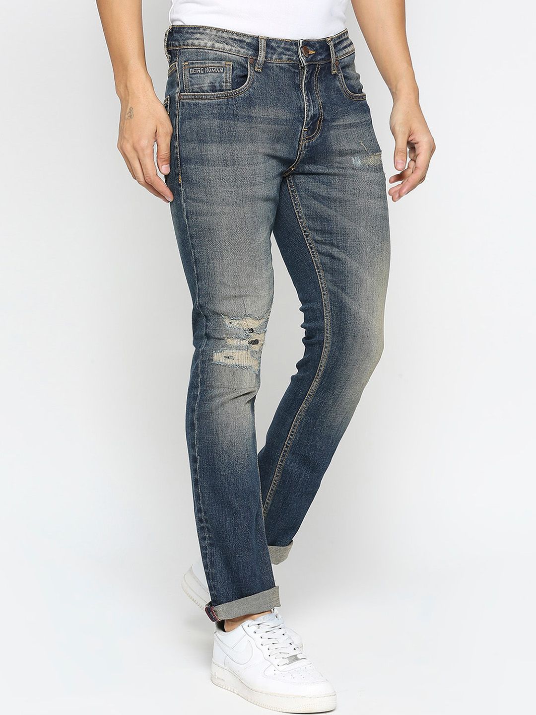 Being Human Men Mid-Rise Mildly Distressed Heavy Fade Jeans