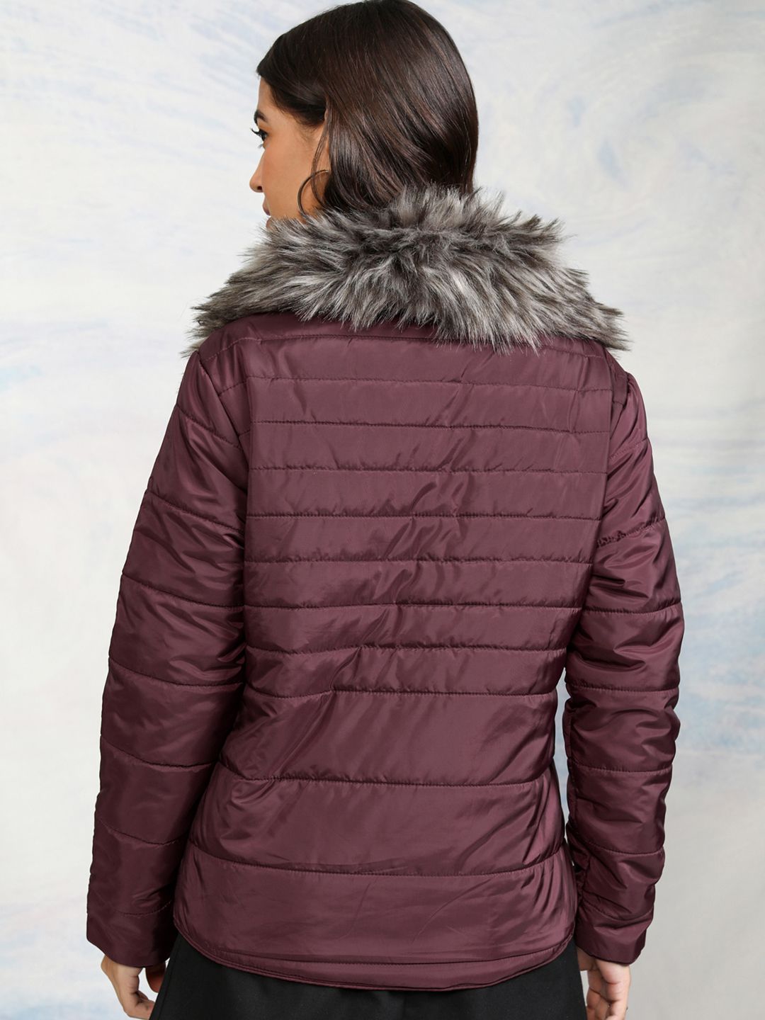Tokyo Talkies Women Burgundy Solid Puffer Jacket