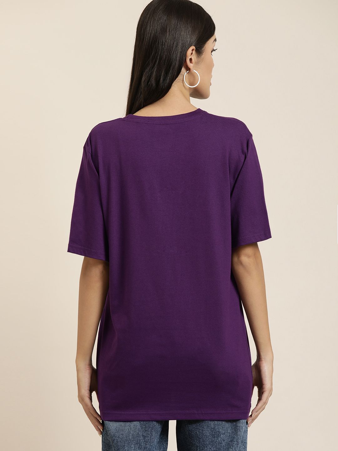 DILLINGER Women Purple Solid Pure Cotton Oversized T-shirt