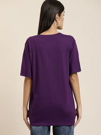 DILLINGER Women Purple Solid Pure Cotton Oversized T-shirt