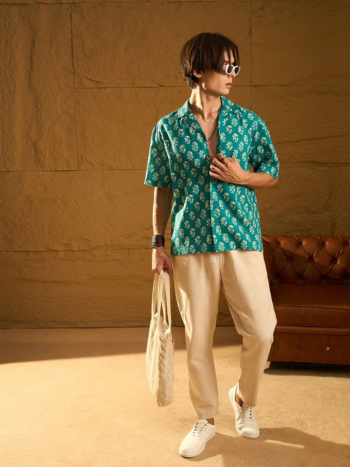 DENNISON Block Printed Drop Shoulder Oversized Cotton Shirt