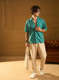 DENNISON Block Printed Drop Shoulder Oversized Cotton Shirt