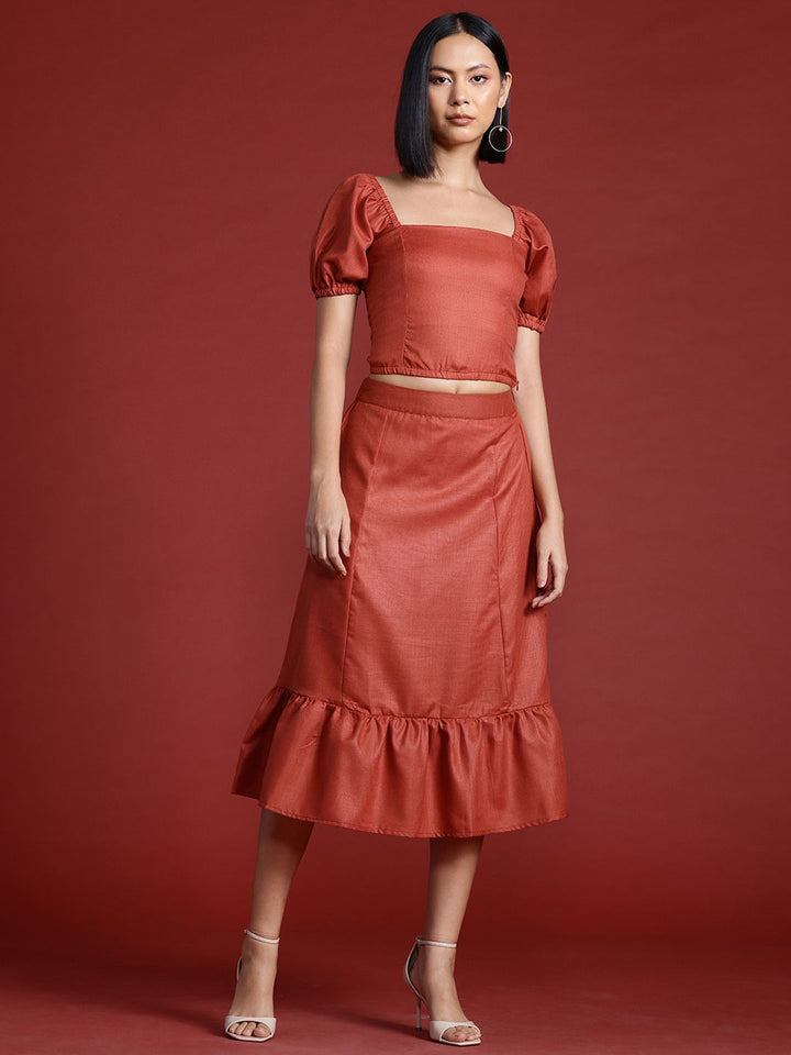 all about you Smocked Top with Flounce Midi Skirt Co-Ord Set