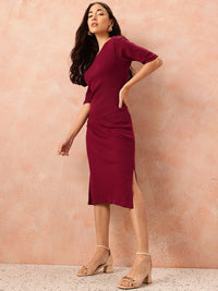 all about you Cotton Ribbed Side Slits Sheath Midi Dress