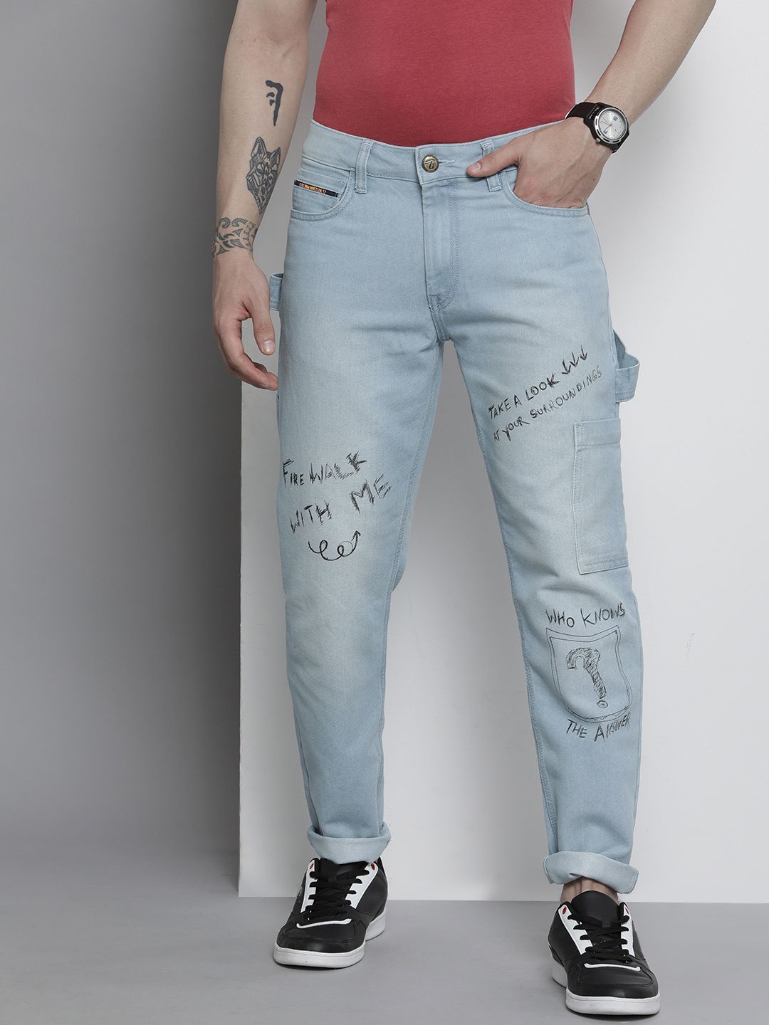 The Indian Garage Co Men Relaxed Fit Light Fade Printed Jeans