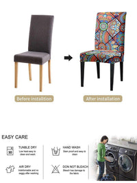 Cortina Orange & Blue 6 Pieces Printed Super Stretchable Chair Covers