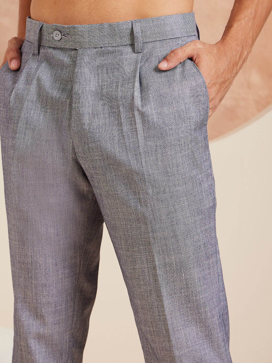 DENNISON Men Striped Smart Tapered Fit Easy Wash Pleated Formal Trousers
