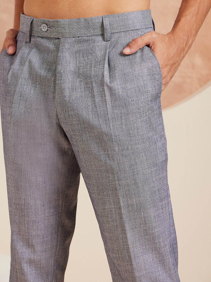 DENNISON Men Striped Smart Tapered Fit Easy Wash Pleated Formal Trousers