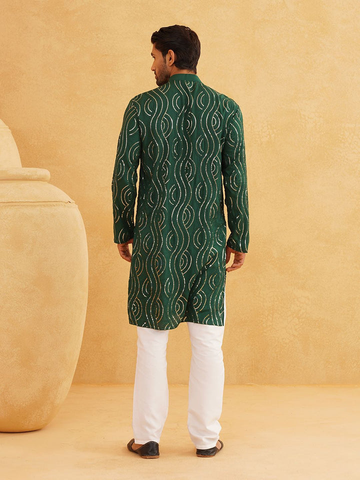 SOJANYA Ethnic Motifs Embroidered Sequined Pure Cotton Kurta with Churidar