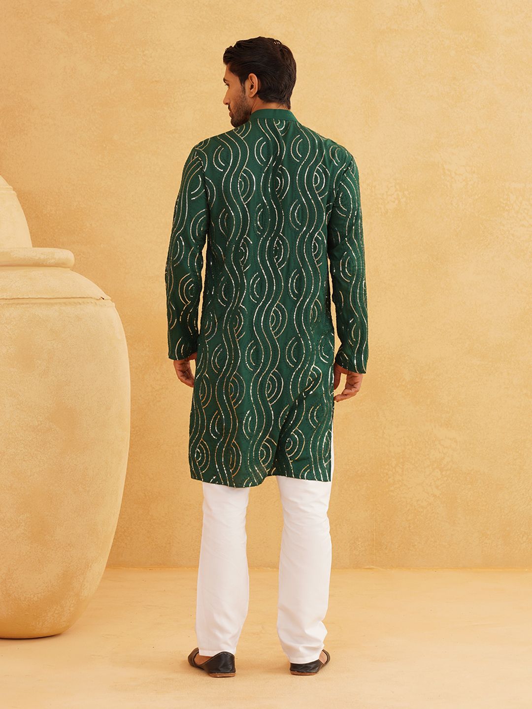 SOJANYA Ethnic Motifs Embroidered Sequined Pure Cotton Kurta with Churidar