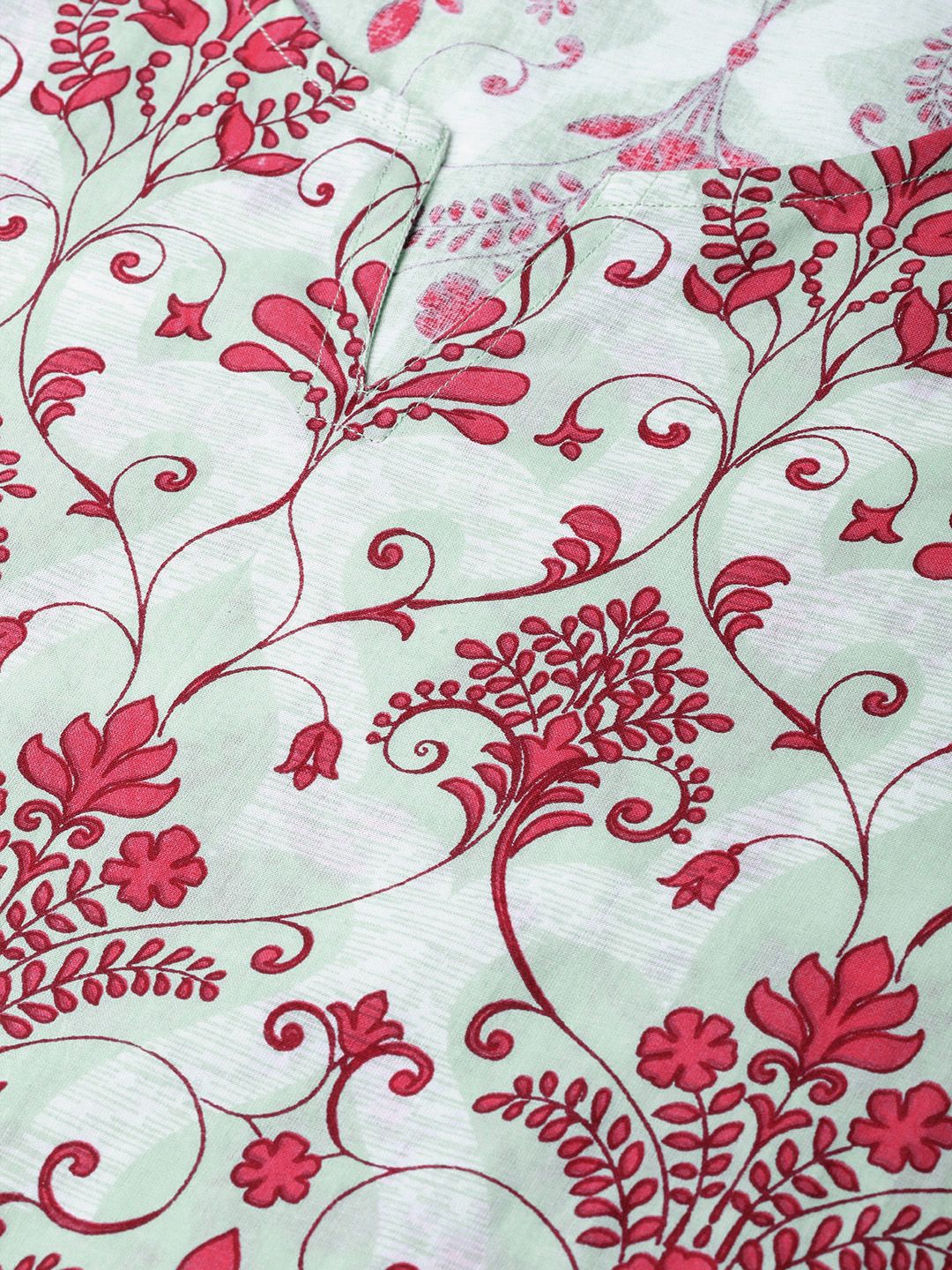 SOJANYA Women Sea Green & Pink Printed Straight Kurta