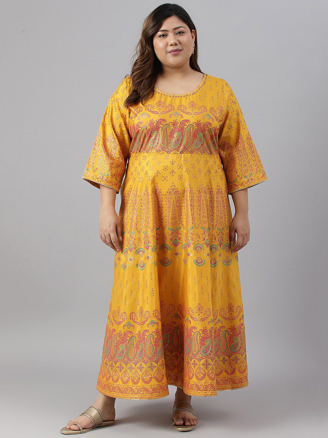 W Plus Size Ethnic Motifs Printed Maxi Ethnic Dress