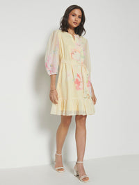 AND Floral Printed Puff Sleeves Gathered Detailed A-Line Dress