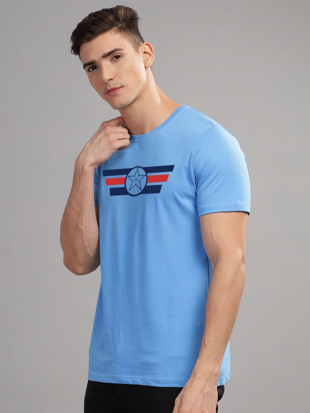 ADRO Men Printed Raw Edge T-shirt