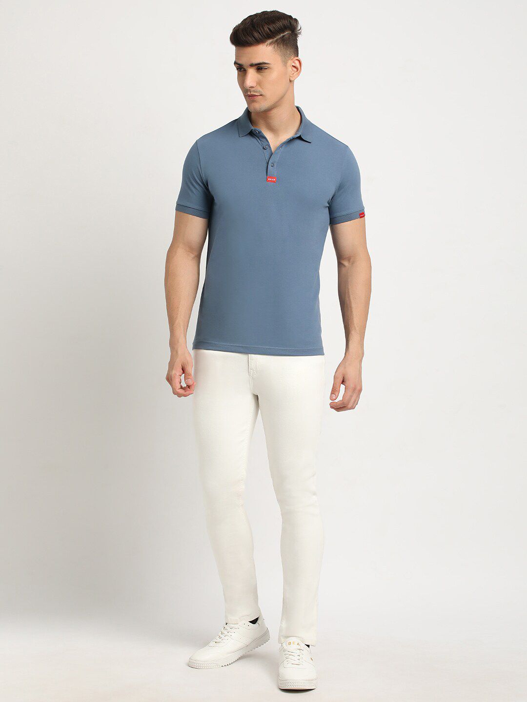 THE BEAR HOUSE Polo Collar Short Sleeves Slim Fit T-shirt