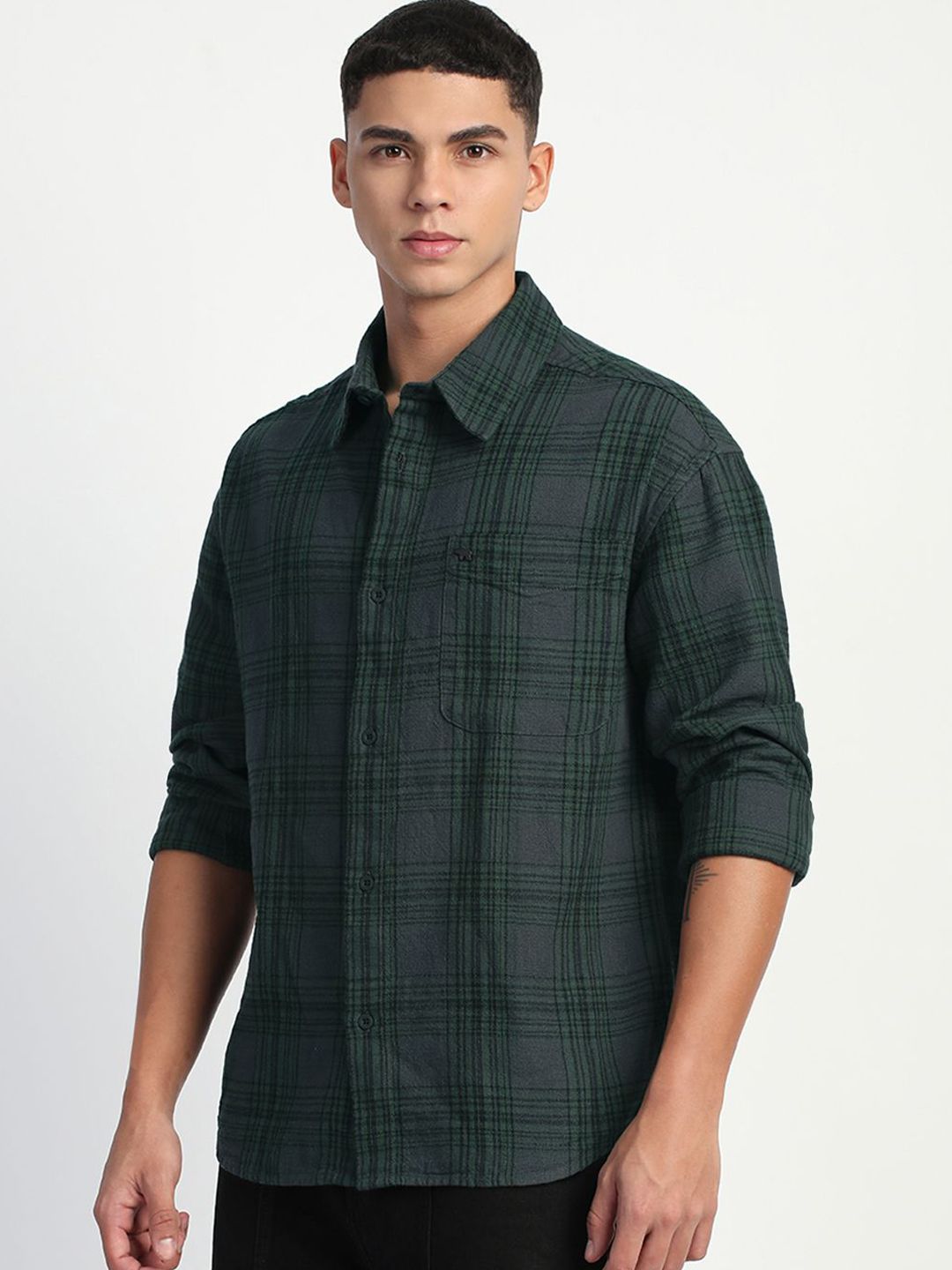 THE BEAR HOUSE Men Tartan Checks Opaque Relaxed Fit Pure Cotton Casual Shirt