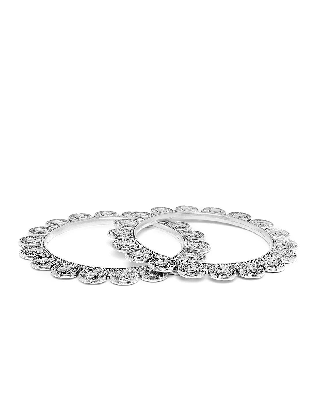 PANASH Set of 2 Silver-Plated Oxidised Bangles