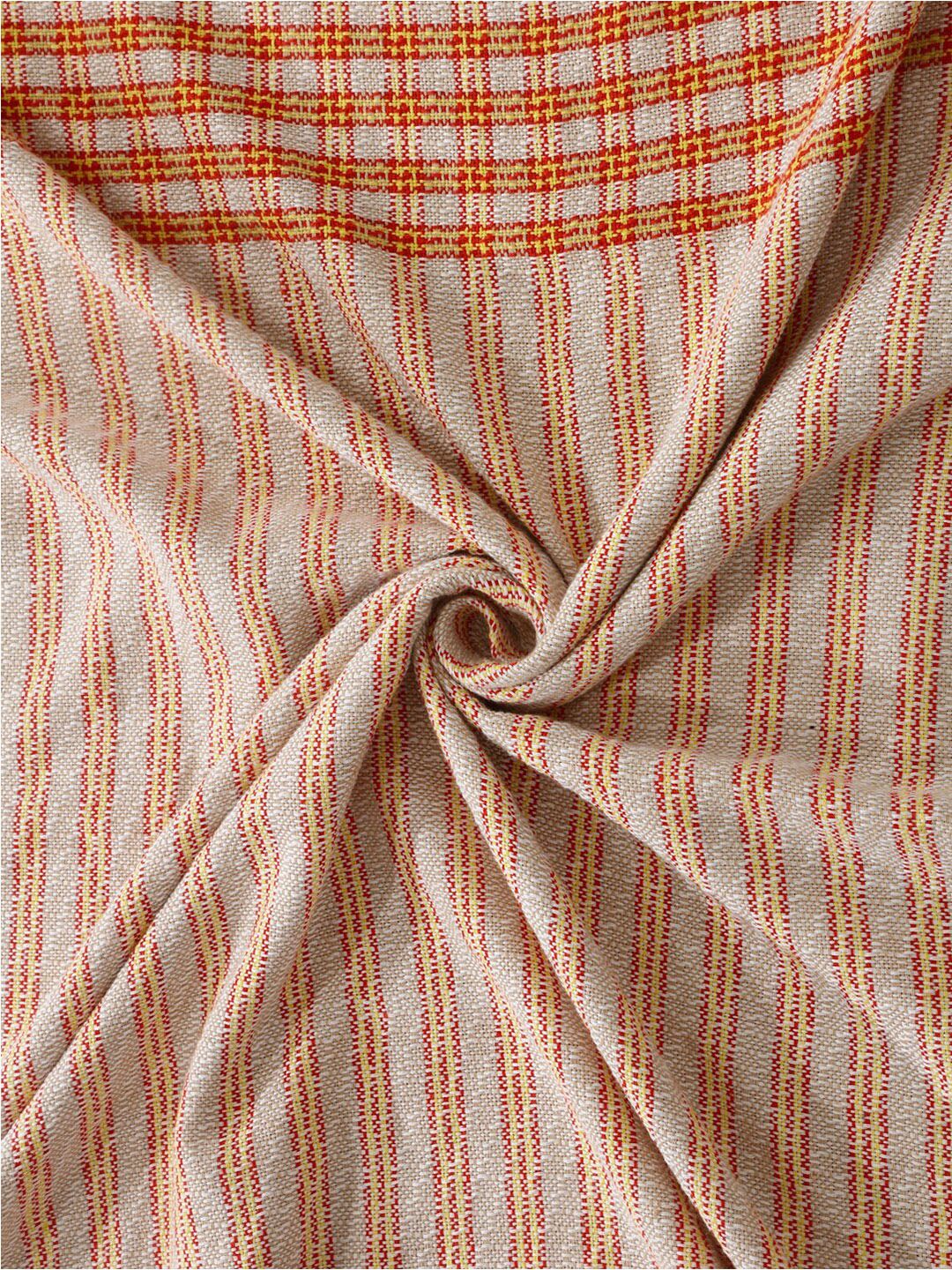 KLOTTHE Beige & Orange Striped 400 TC Pure Cotton King Bedsheet with 2 Pillow Covers