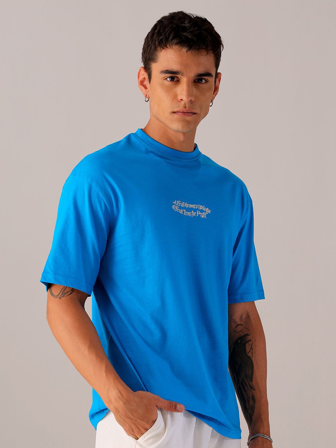 The Indian Garage Co Men Back Printed Boxy Oversized Round Neck Pure Cotton T-shirt