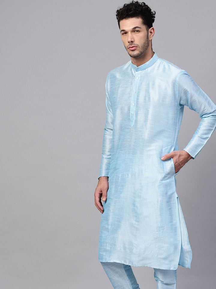 SOJANYA Men Teal Solid Straight Kurta