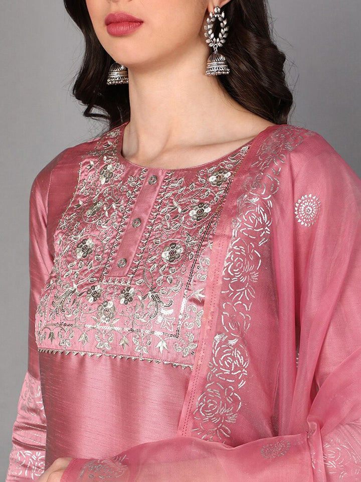 KALINI Floral Yoke Designed Regular Kurta With Trousers & Dupatta