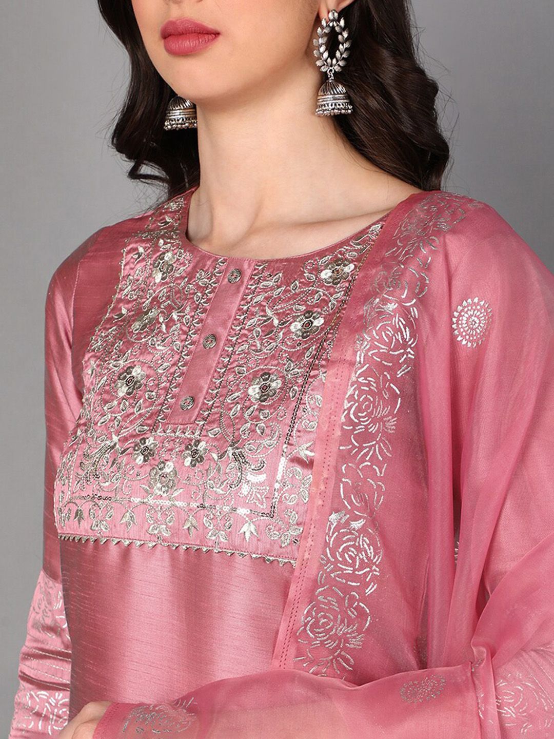 KALINI Floral Yoke Designed Regular Kurta With Trousers & Dupatta