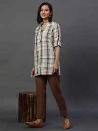 AURELIA Checked Mandarin Collar Pure Cotton Kurti