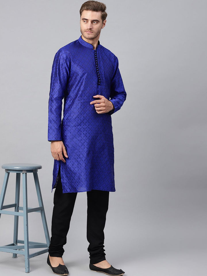 SOJANYA Kurta Lurus Bercetak Biru Lelaki