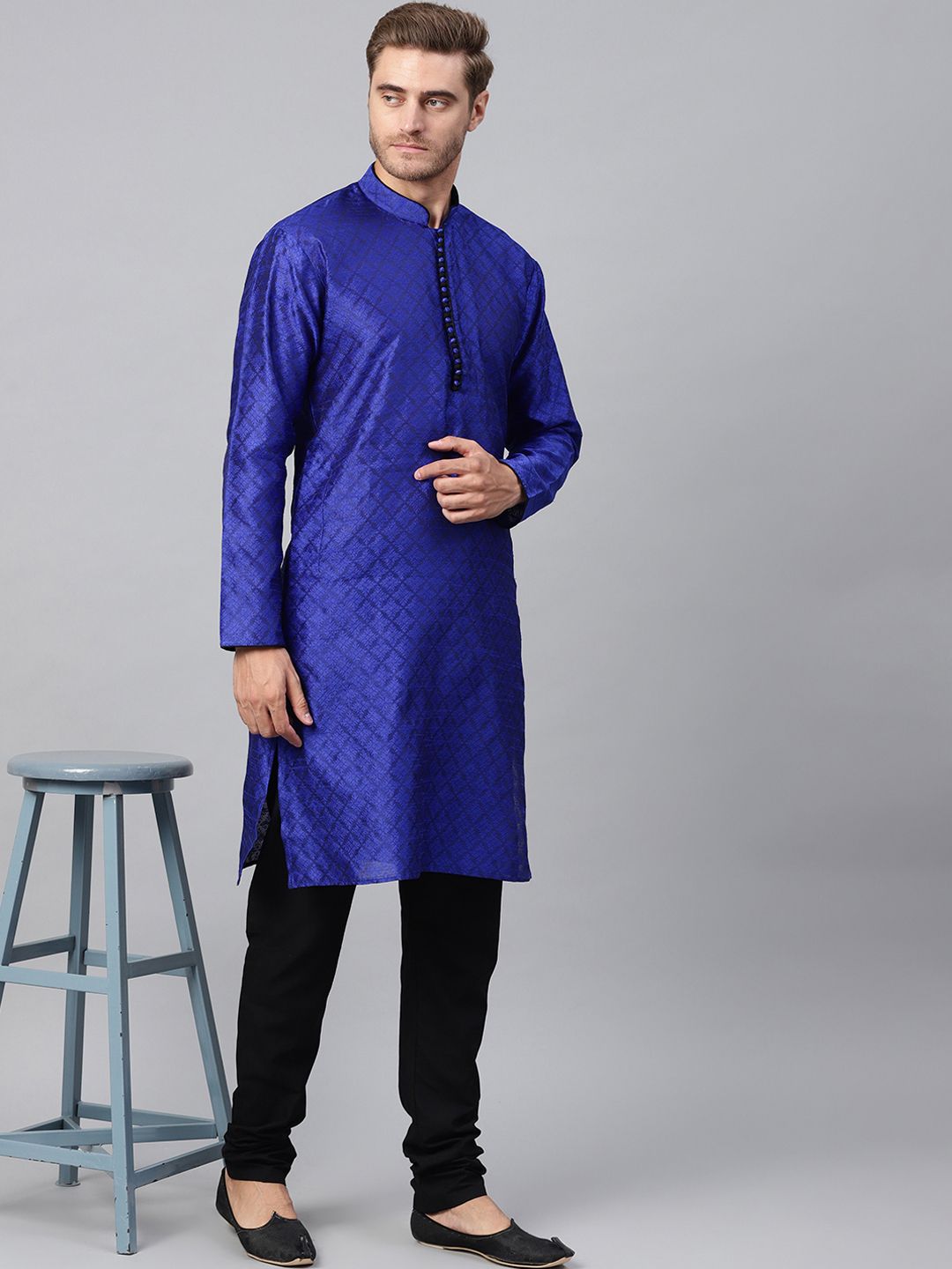 SOJANYA Kurta Lurus Bercetak Biru Lelaki