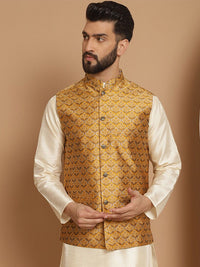 Jaket Nehru Kolar Mandarin Anouk Mustard Printed
