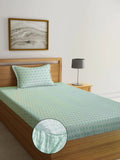 Myntra Elegant Homes Green Geometric 300 TC Single Bedsheet with 1 Pillow Covers