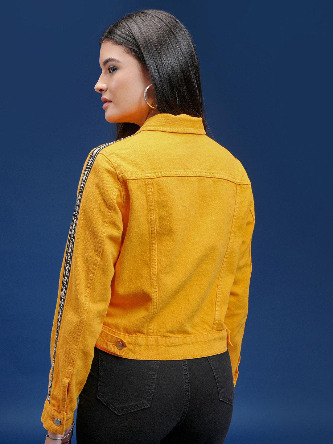 Tokyo Talkies Women Yellow Solid Denim Jacket
