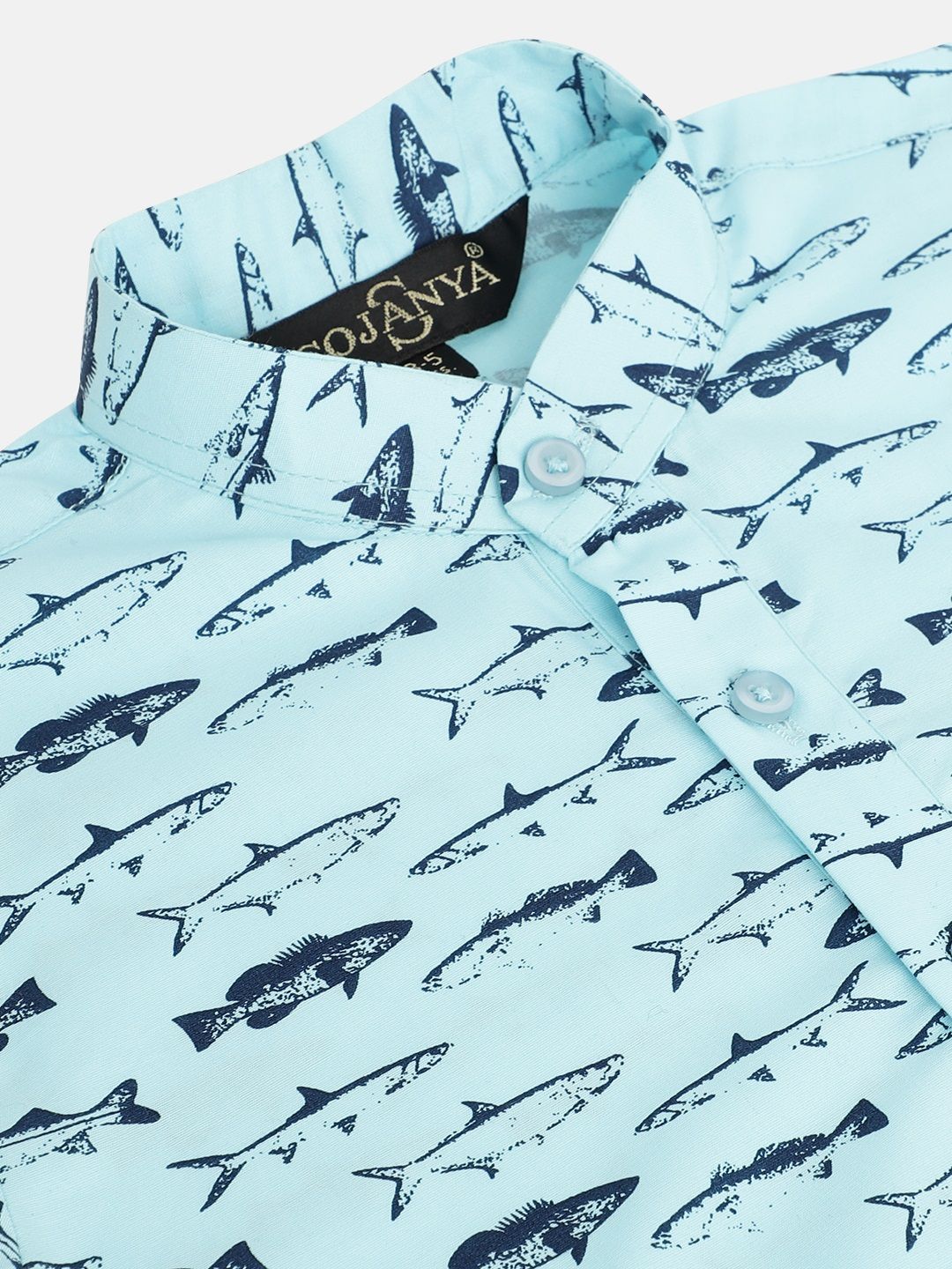 SOJANYA Boys Blue Shark Print Straight Cotton Kurta