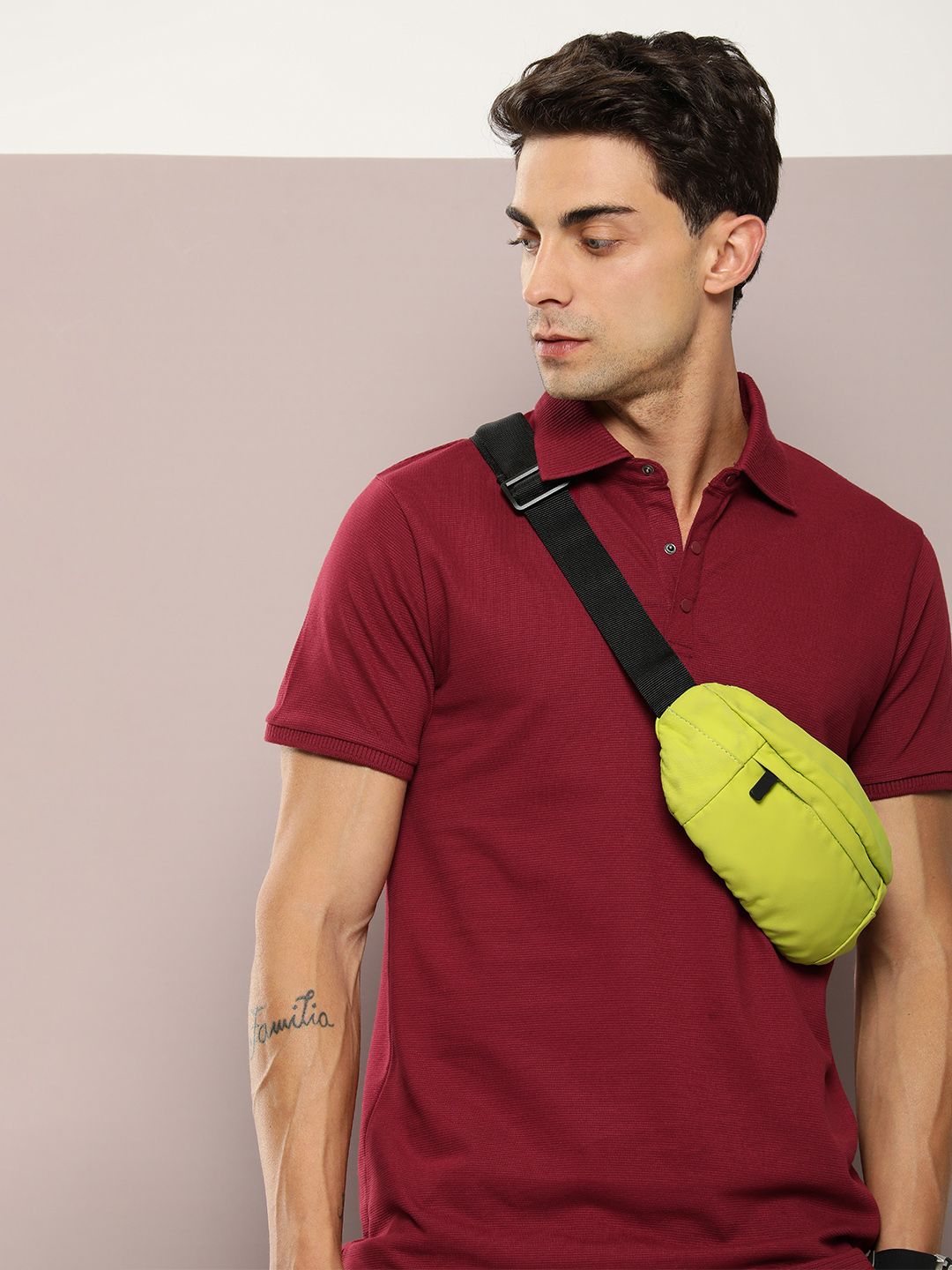 DILLINGER Men Polo Collar Honeycomb Structure T-shirt