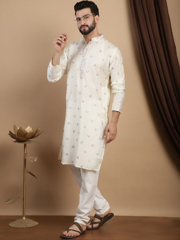 Anouk Embroidered Sequinned Mandarin Collar Long Sleeves Straight Kurta with Churidar