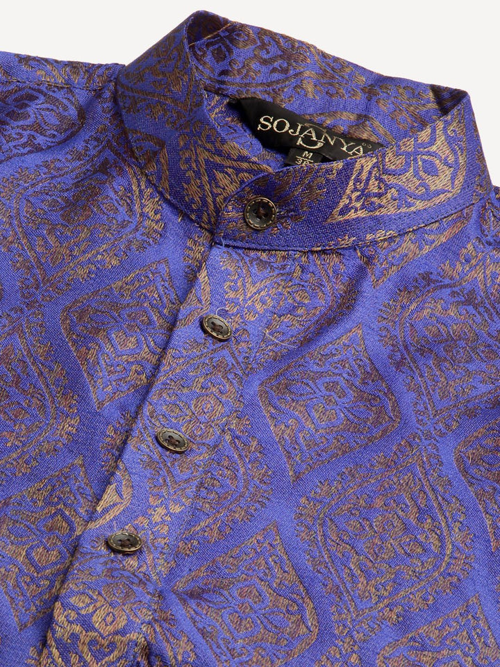 SOJANYA Men Purple Ethnic Motifs Kurta with Churidar & Nehru Jacket