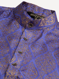 SOJANYA Men Purple Ethnic Motifs Kurta with Churidar & Nehru Jacket