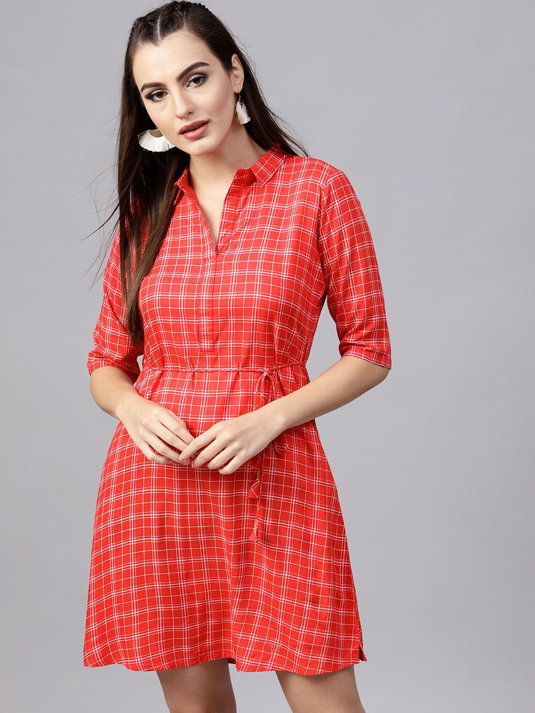 Gerua By Libas Women Red  White Checked A-Line Dress