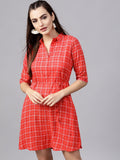Gerua By Libas Women Red  White Checked A-Line Dress
