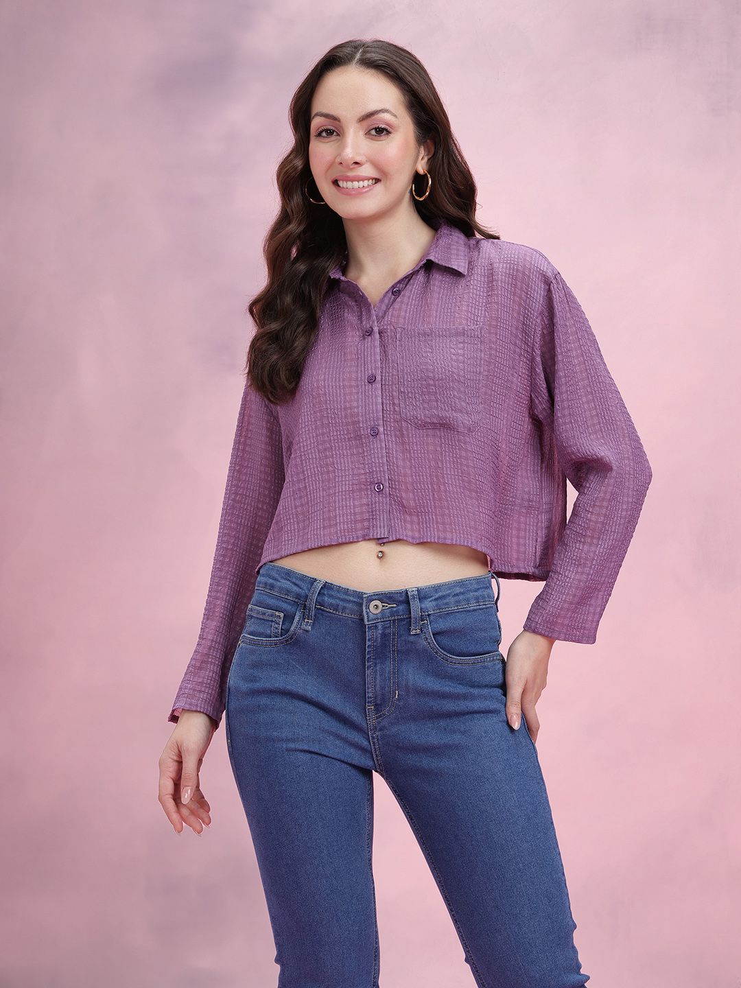 DressBerry Seersucker Crop Shirt