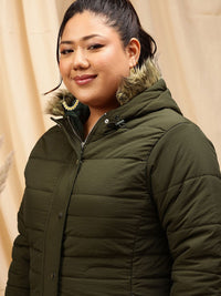 Curvy Street Plus Saiz Bertindat Leher Lengan Panjang Jaket Puffer