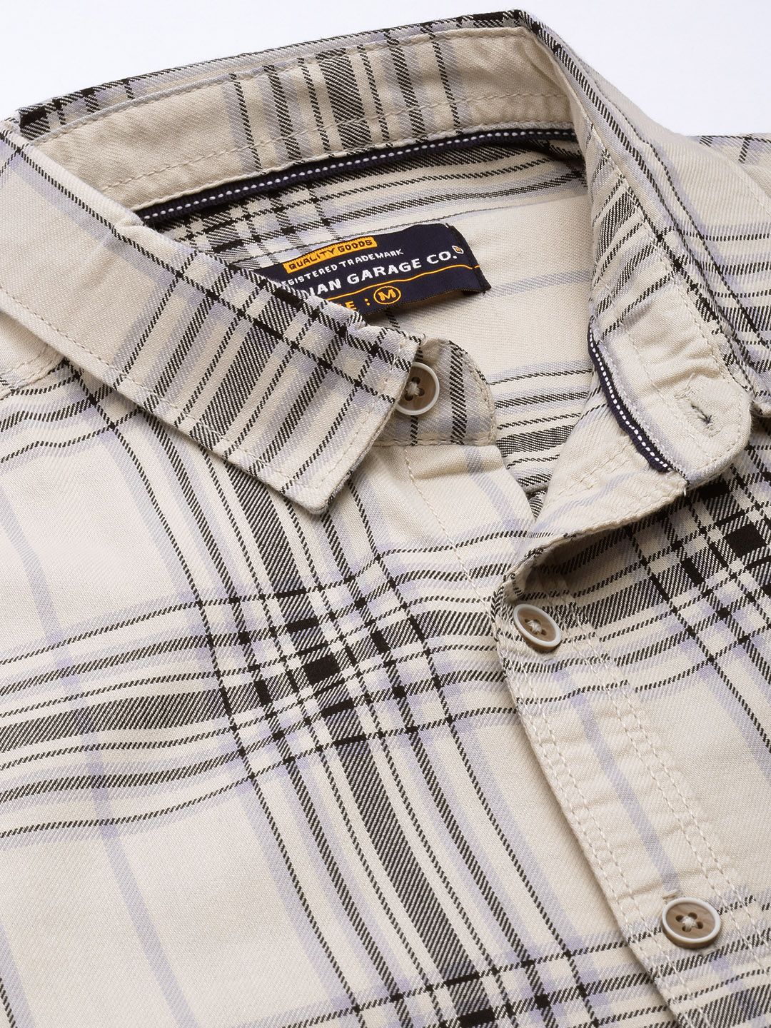 The Indian Garage Co Men Cream-Coloured & Black Shepherd Checked Casual Shirt