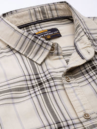 The Indian Garage Co Men Cream-Coloured & Black Shepherd Checked Casual Shirt